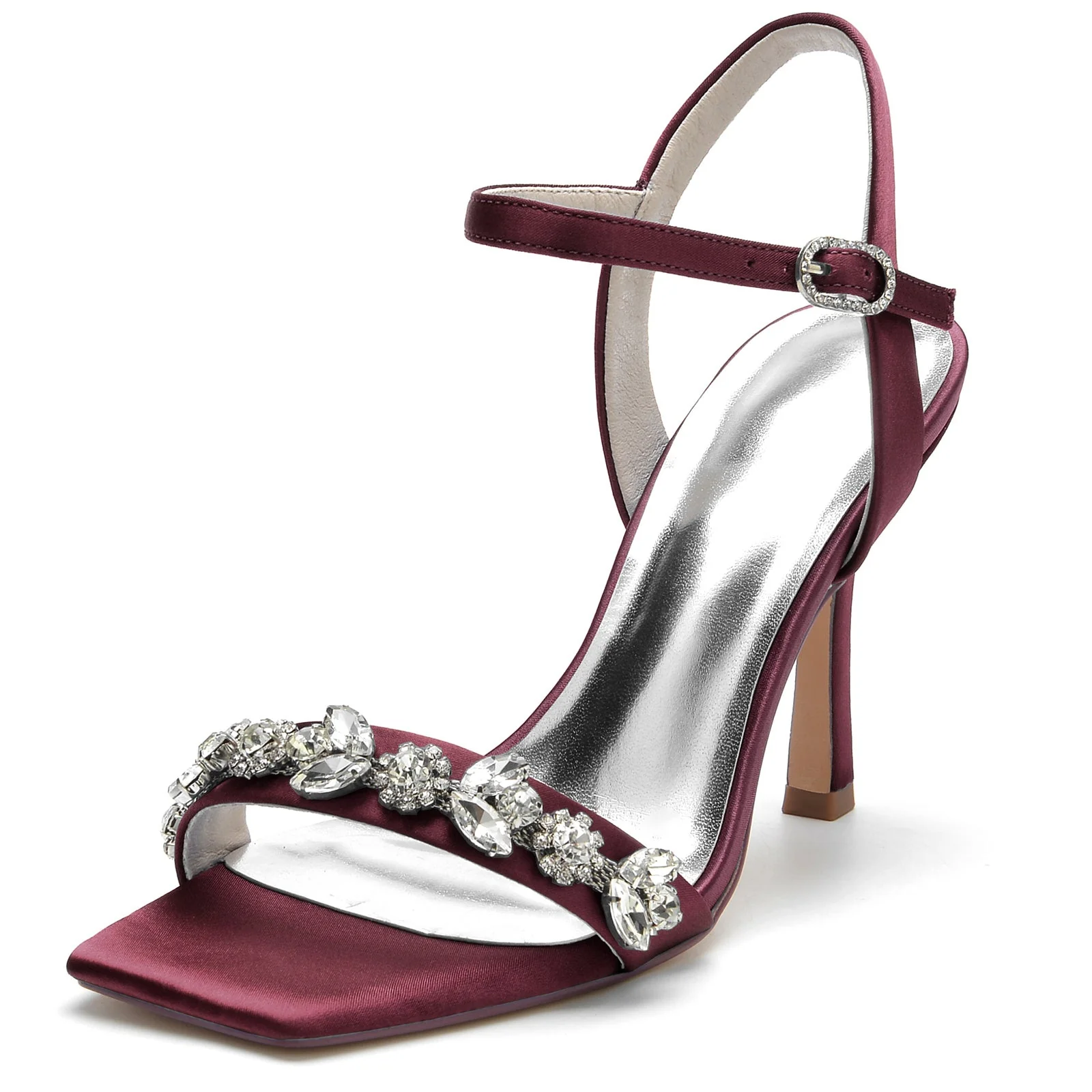 Women's Wedding Shoes Delicated Rhinestone Square Open Toe High Heel Bridal Shoes - 画像 (6)