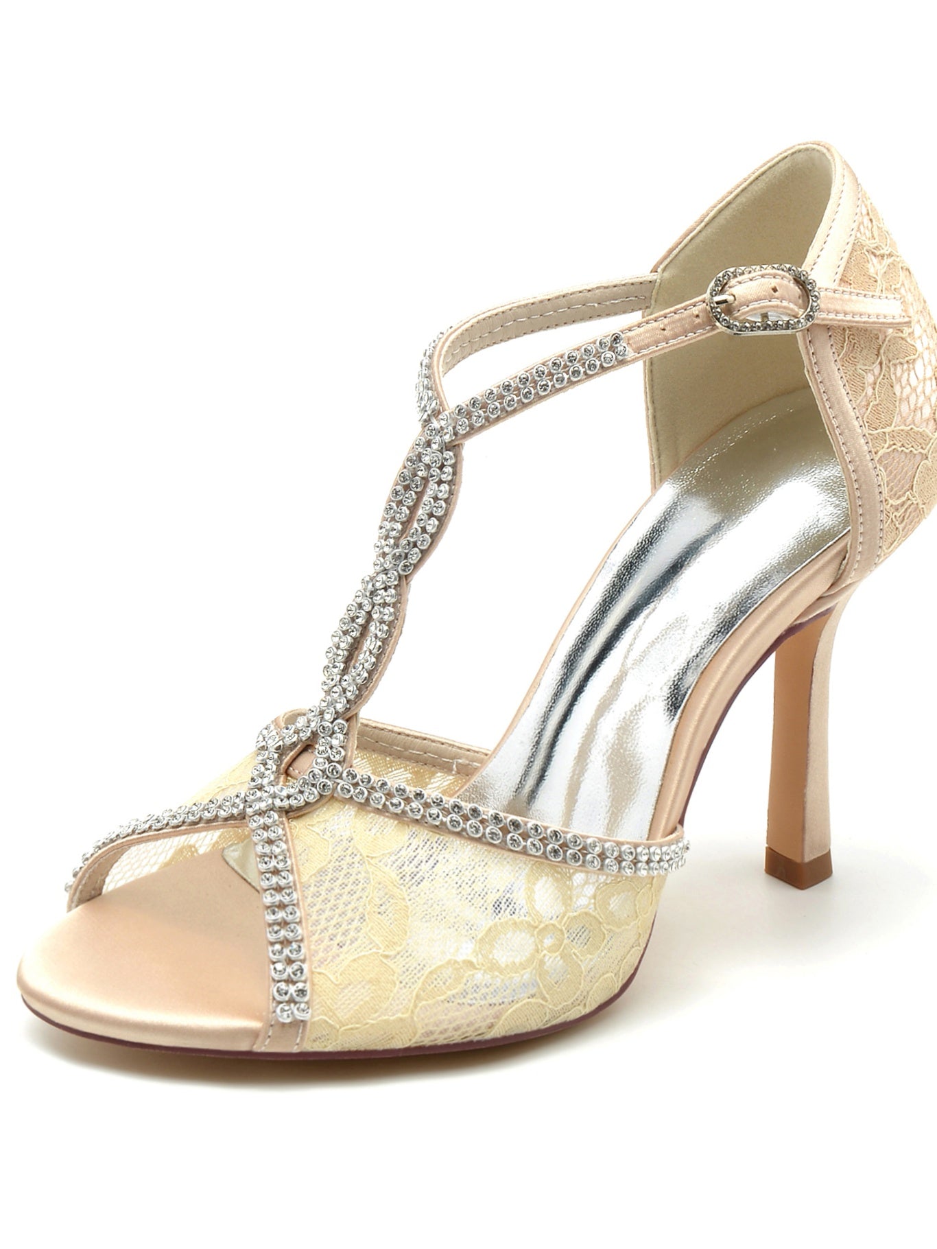 Women's Rhinestone Stiletto Heel Open Toe Bridal Shoes - 画像 (8)