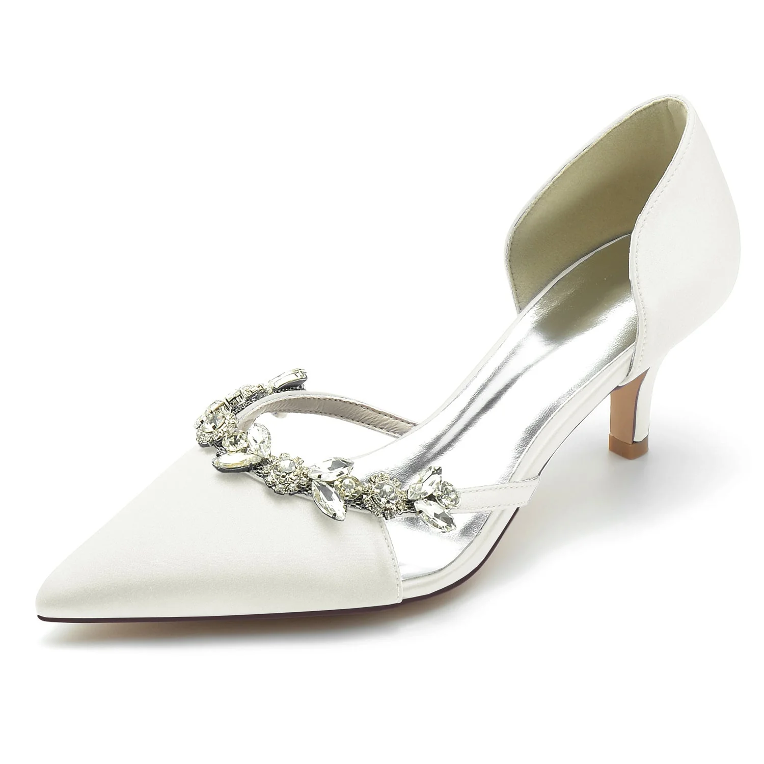 Women's Wedding Shoes Silk Satin Rhinestone Mid Heel Closed Toe Bridal Shoes - 이미지 8