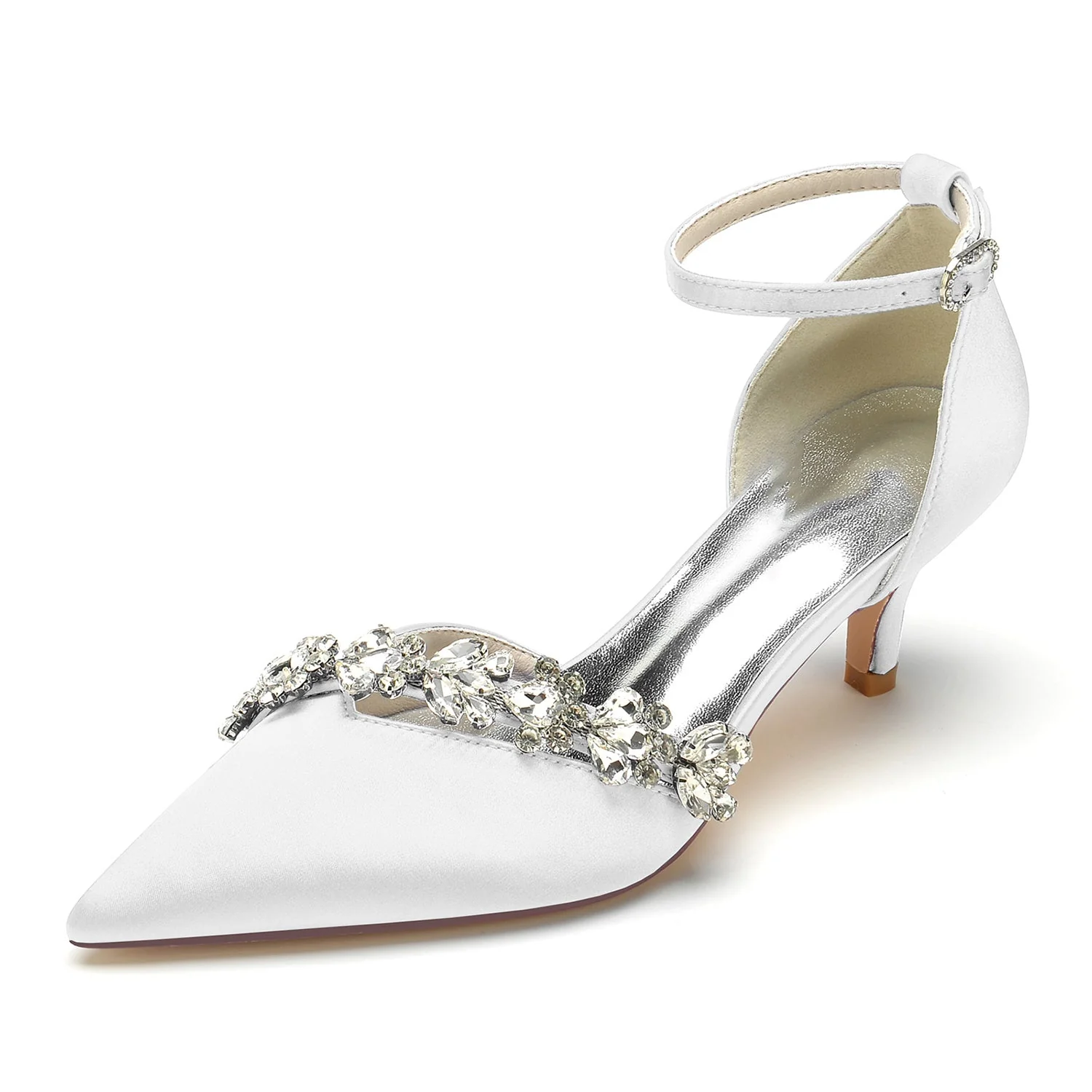 Women's Wedding Shoes Rhinestone Pointed Toe Mid Heel Buckle Bridal Shoes - Image 6