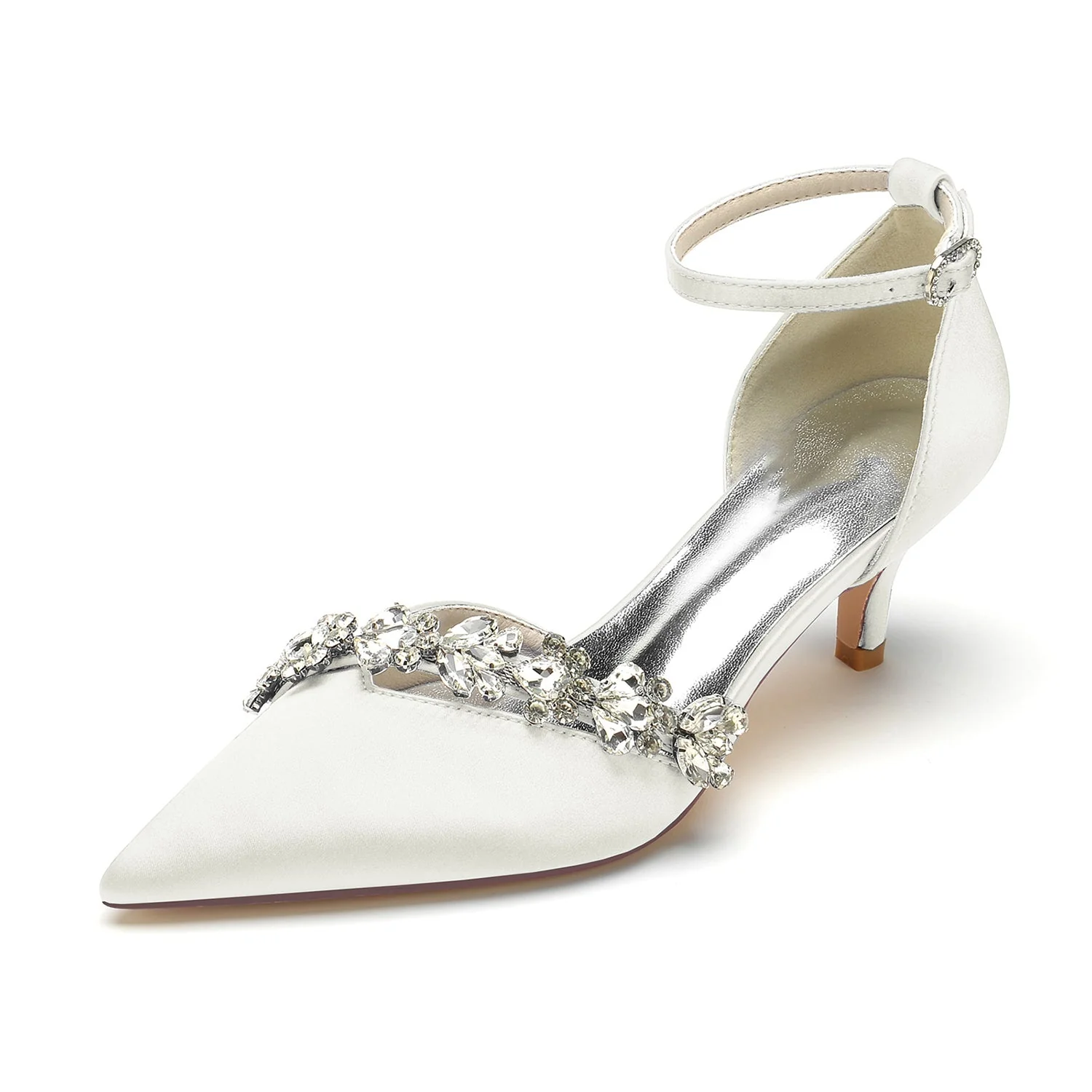 Women's Wedding Shoes Rhinestone Pointed Toe Mid Heel Buckle Bridal Shoes - Image 11