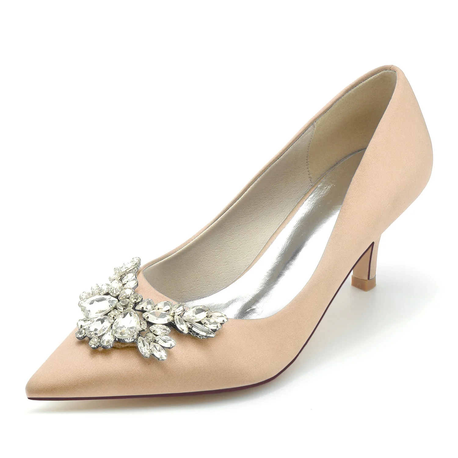 Women's Wedding Shoes Silk Satin Rhinestone Mid Pointed Toe Minimalism Bridal Shoes - 이미지 7