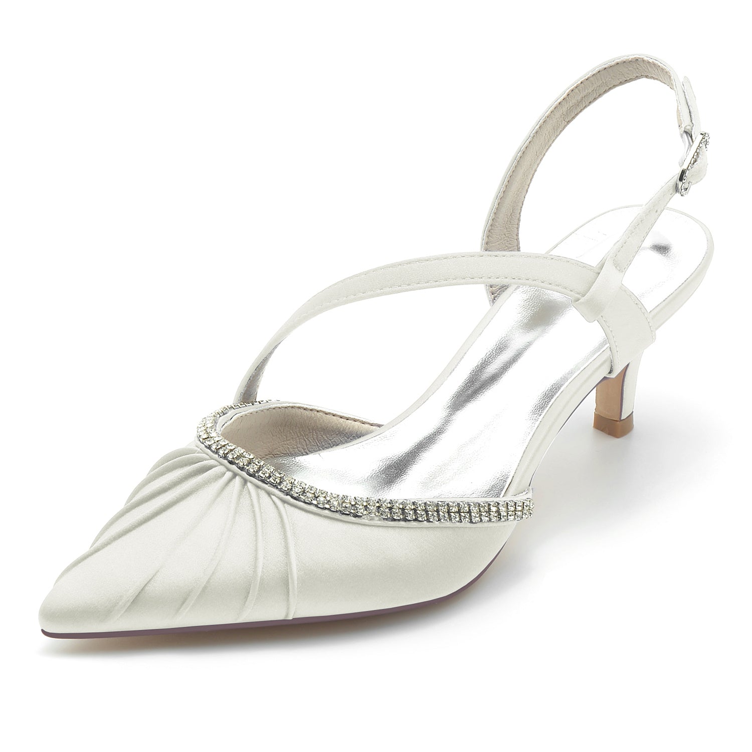 Women's Wedding Shoes Rhinestone Mid Heel Closed Toe Buckle Bridal Shoes - 画像 (11)