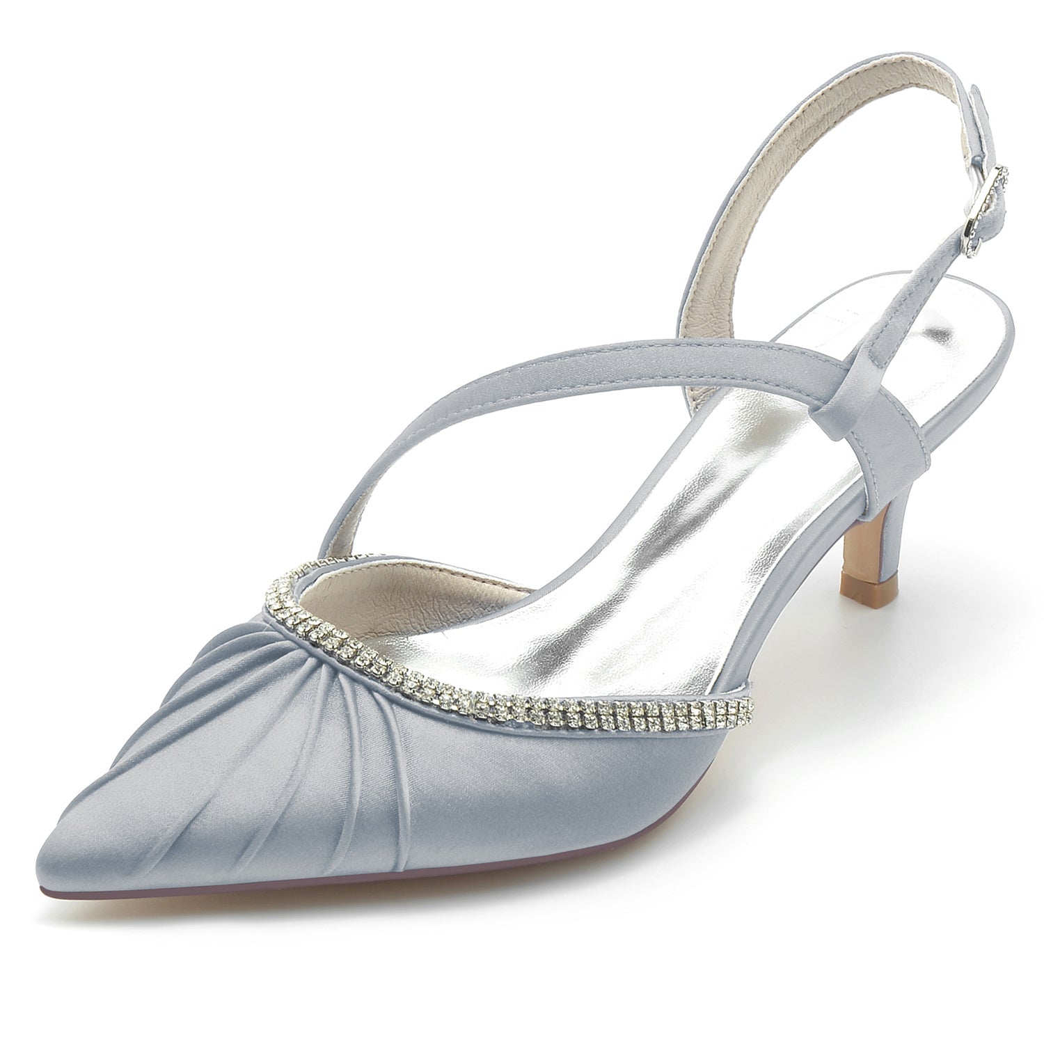 Women's Wedding Shoes Rhinestone Mid Heel Closed Toe Buckle Bridal Shoes - 画像 (12)