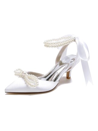 Women's Beadings Mid Heel Pointed Toe Bridal Shoes