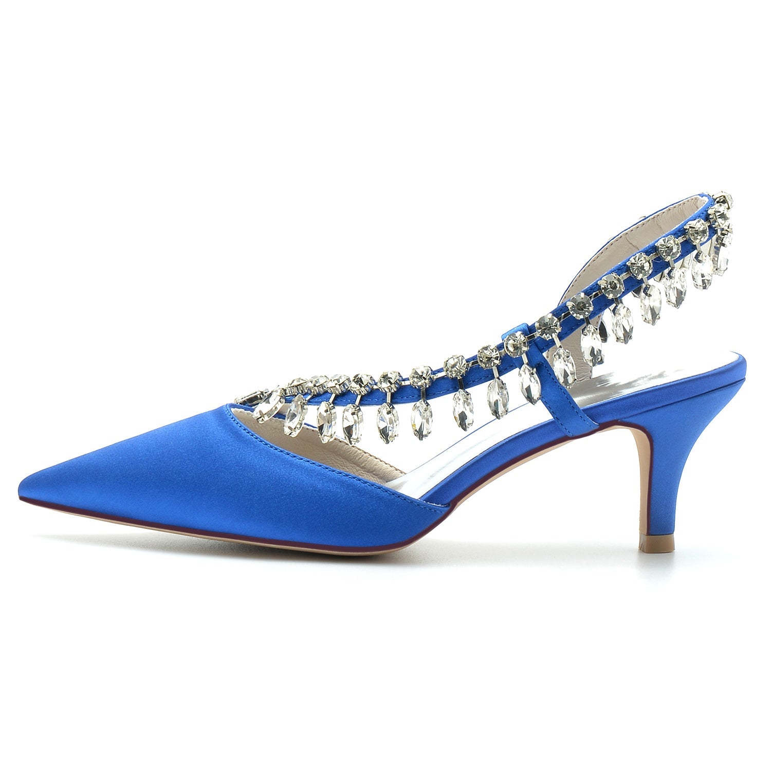 Women's Wedding Shoes Silk Satin Imitation Crystal Mid Pointed Toe Slip on Bridal Shoes - Image 3