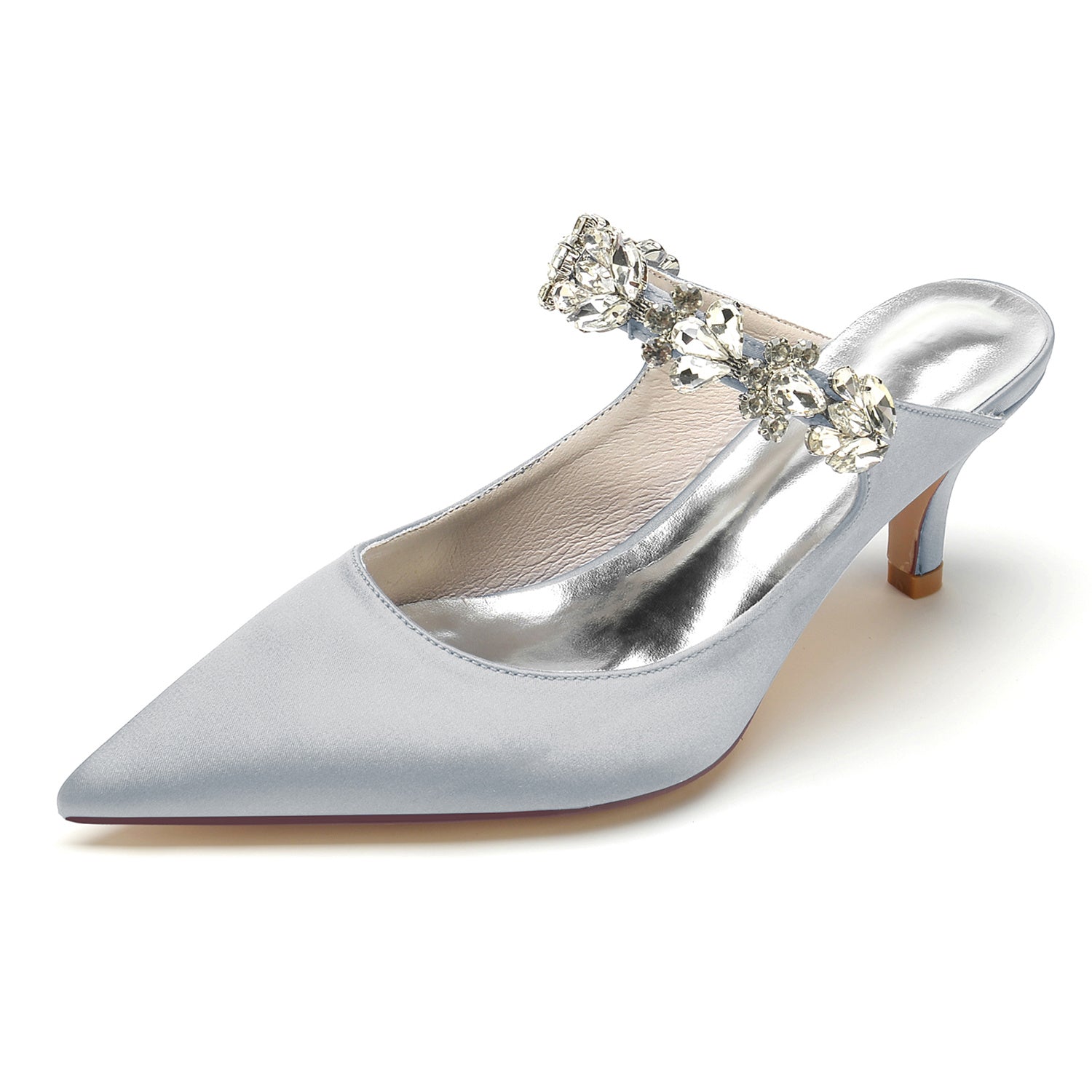 Women's Wedding Shoes White Rhinestone Mid Heel Pointed Toe Comfortable Bridal Shoes - 画像 (12)