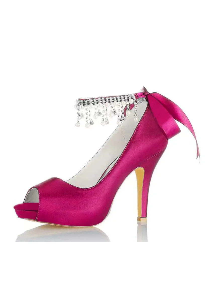 Women's Wedding Shoes Rhinestone High Heel Open Toe Bridal Shoes - Image 7