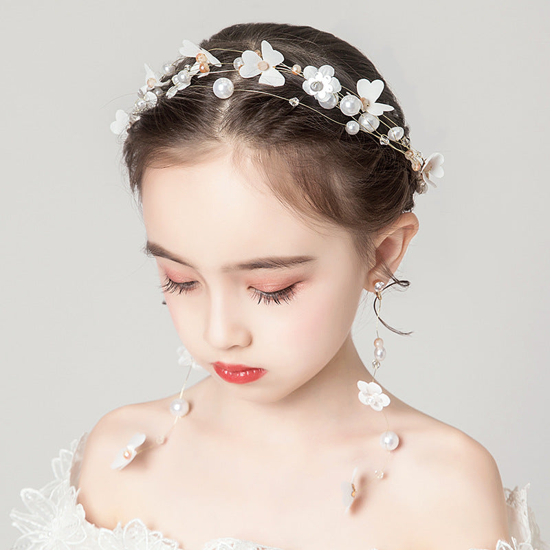 Children's Dress Accessories White Flower Headband with Pearl - Image 2