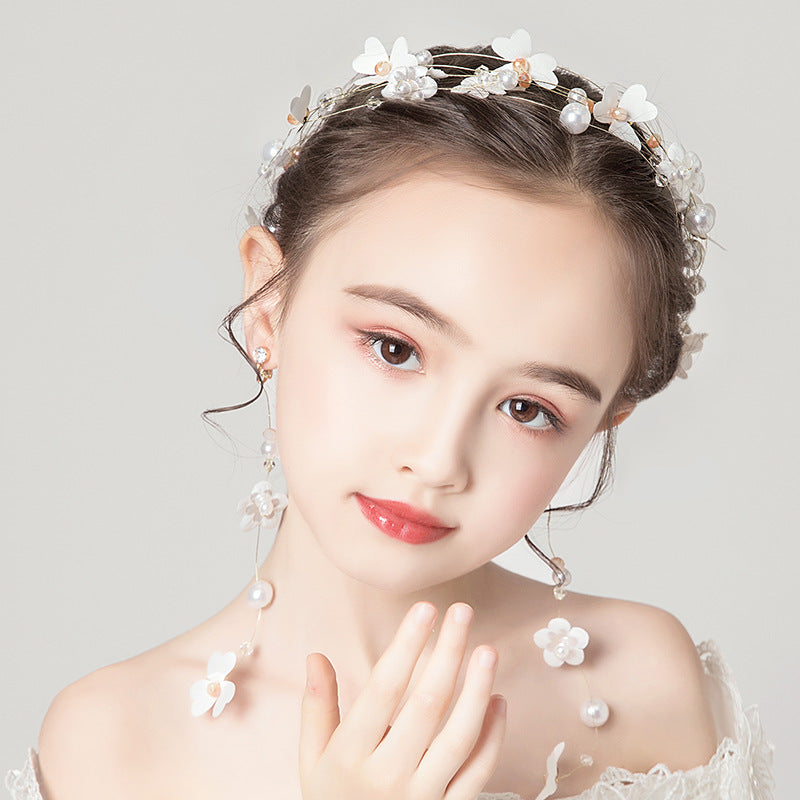 Children's Dress Accessories White Flower Headband with Pearl - Image 4