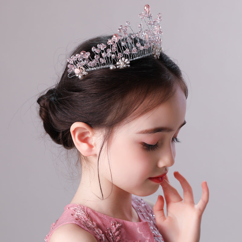 Fashionable Cute Pink Crystal Princess Crown Headpiece Accessories - 이미지 2