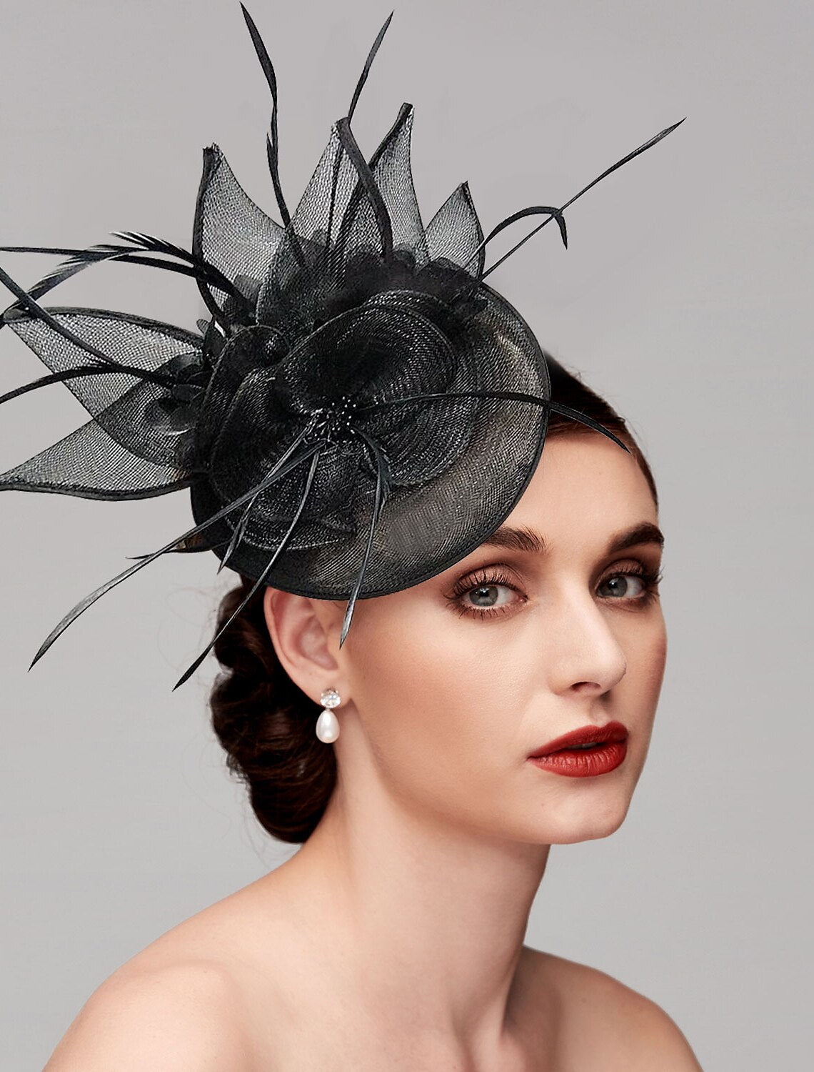 Elegant Net Saucer Hat Fascinator Hats Headpiece Flower & Beading & Feather - 이미지 3