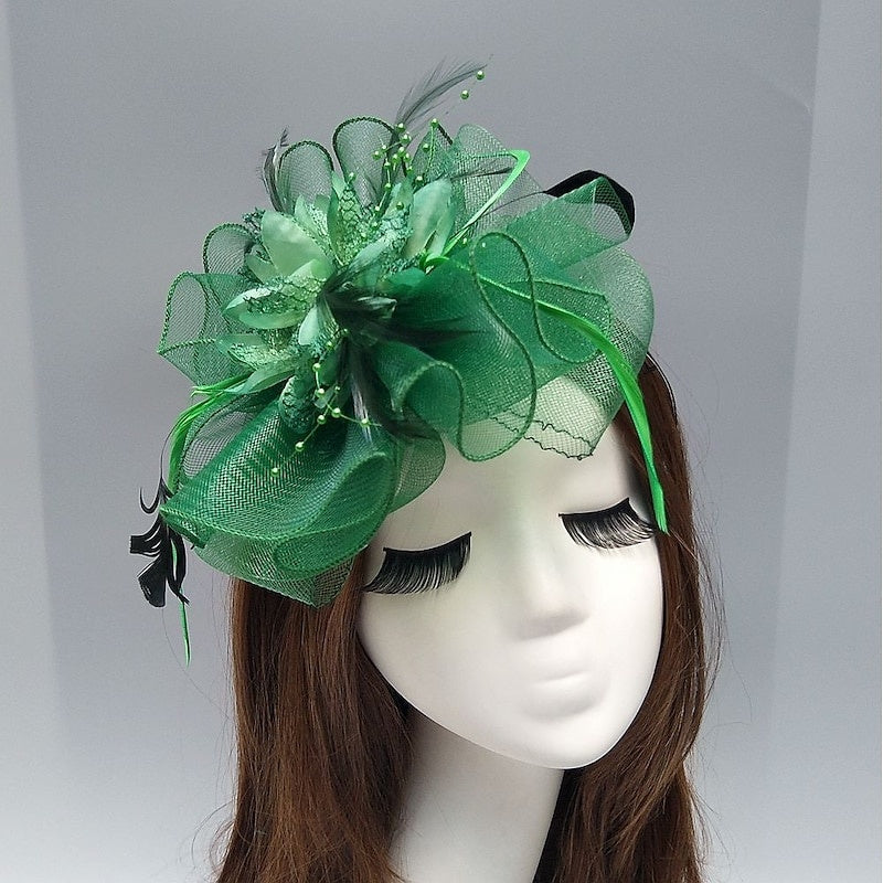 Elegant Net Saucer Hat Fascinator Hats Headpiece Flower Feather & Beading - Image 5