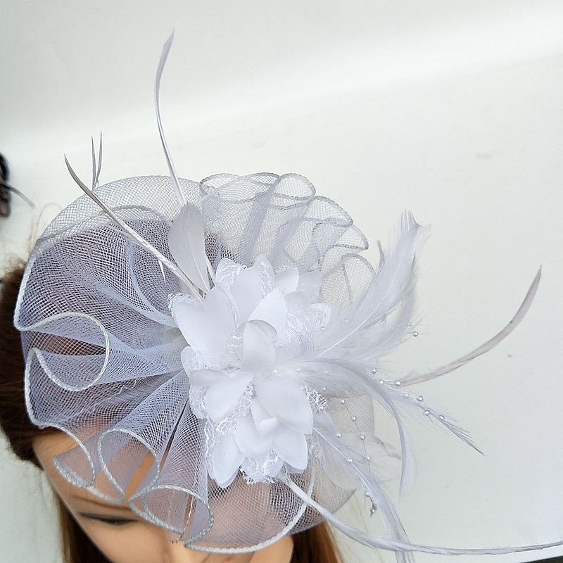 Special Occasion Fascinators Net Wedding Hats Flower Headpiece & Beading - 画像 (2)