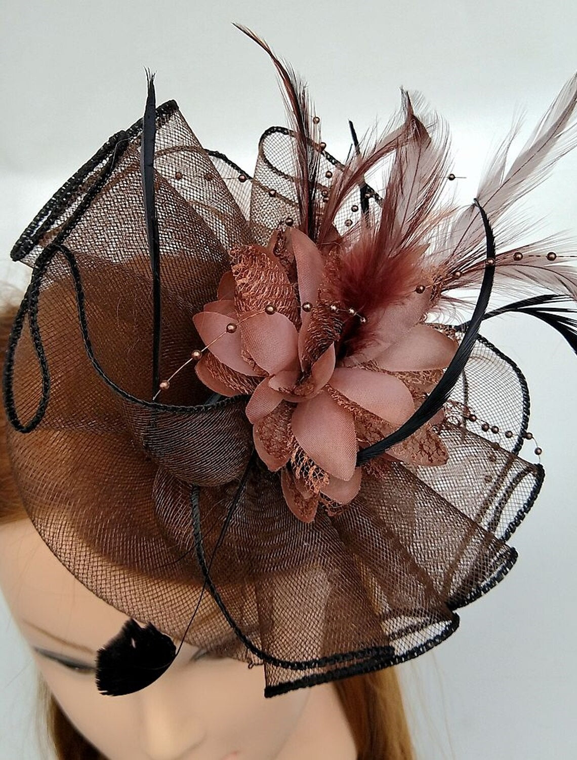 Special Occasion Fascinators Net Wedding Hats Flower Headpiece & Beading - 画像 (5)