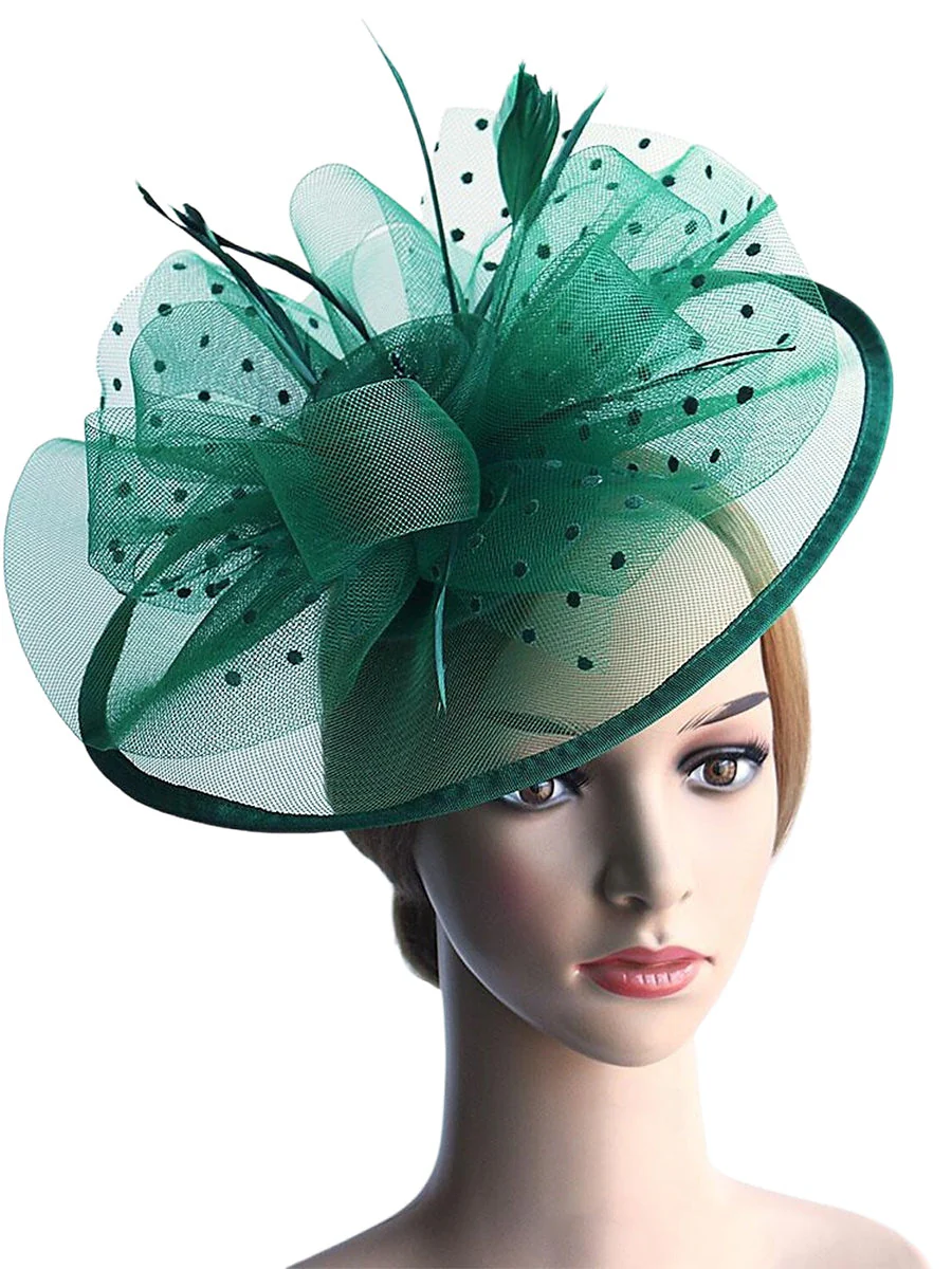 Vintage Organza Fedora Hat Wedding Ladies Day Fascinators/Headpiece with Feather & Bow - Image 2