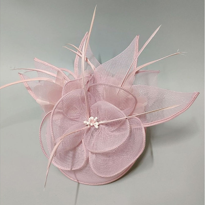 Pearl Pink Net Veil Wedding Ladies Day Hat Floral Retro Fascinators/Headpiece - 画像 (2)