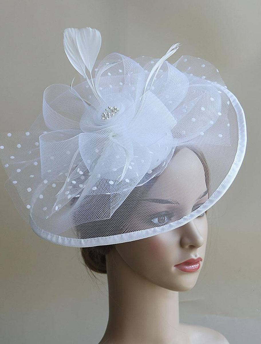 Retro Organza Wedding Party Horse Race Feather Hat/Fascinator With Bow - 画像 (9)