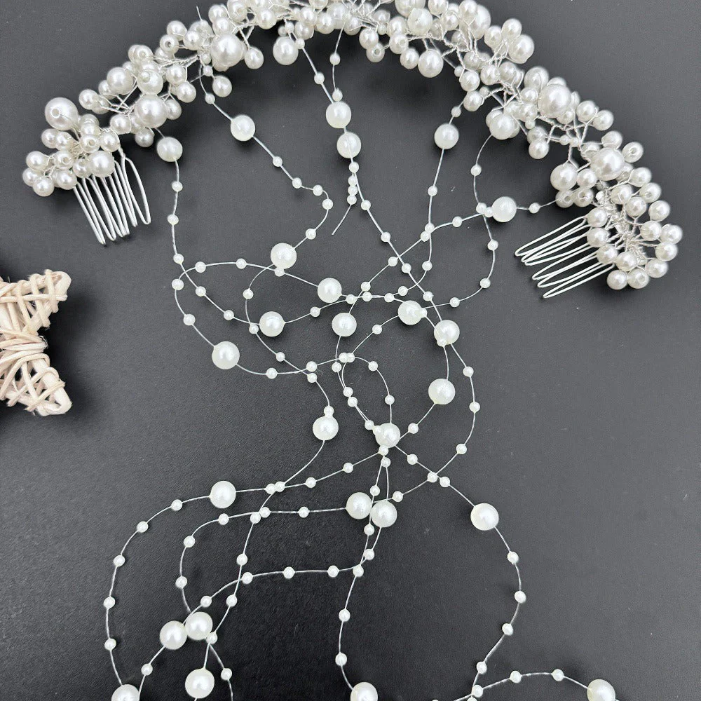 Tassel Comb Bridal Headpiece with Pearls - 이미지 3