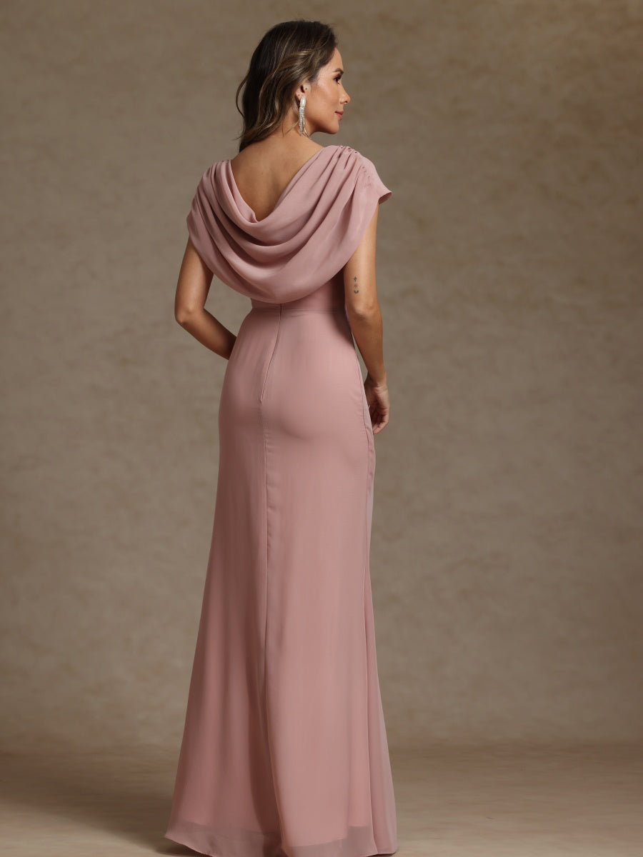 Sheath/Column Crew Nevk Short Sleeves Chiffon Mother of the Bride Dresses with Sash - 画像 (2)