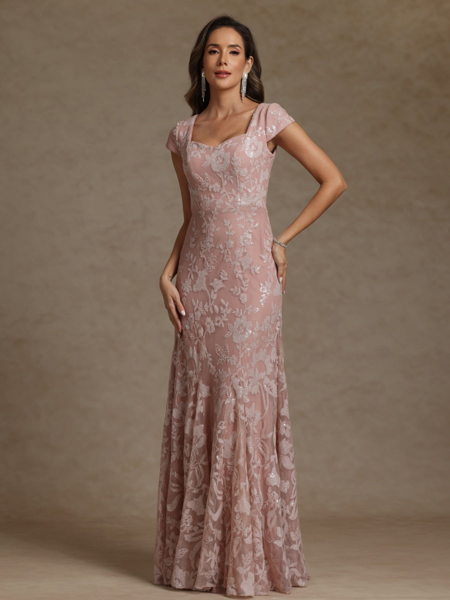 Sheath/Column Sweetheart Short Sleeves Mother of the Bride Dresses with Sequins - 画像 (3)