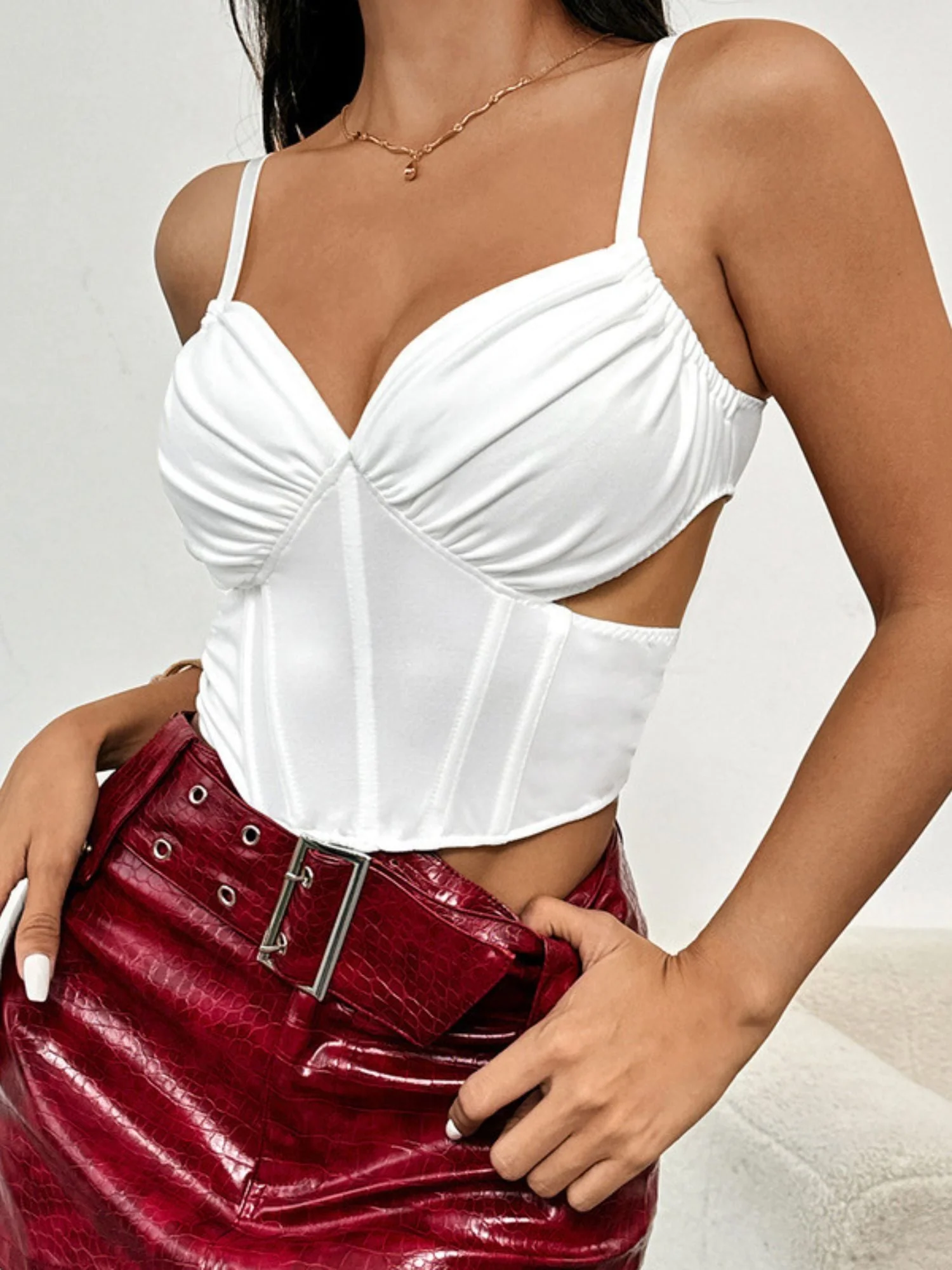 White Mesh Ruffle Cutout Corset Bra Shapewear - Image 5