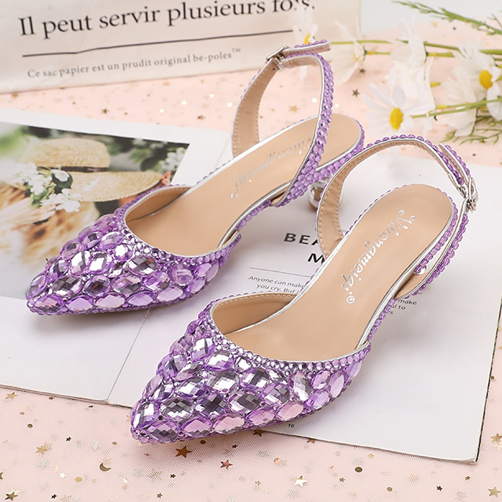 Women's Wedding Shoes Sandals Bling Bling Pointed Toe High Heel Wedding Heels Bridal Shoes - Image 7