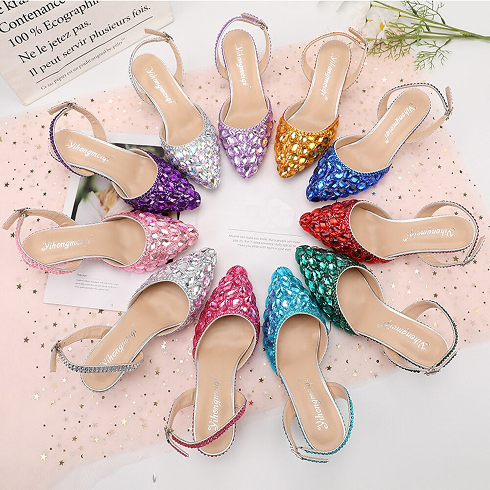 Women's Wedding Shoes Sandals Bling Bling Pointed Toe High Heel Wedding Heels Bridal Shoes - Image 4
