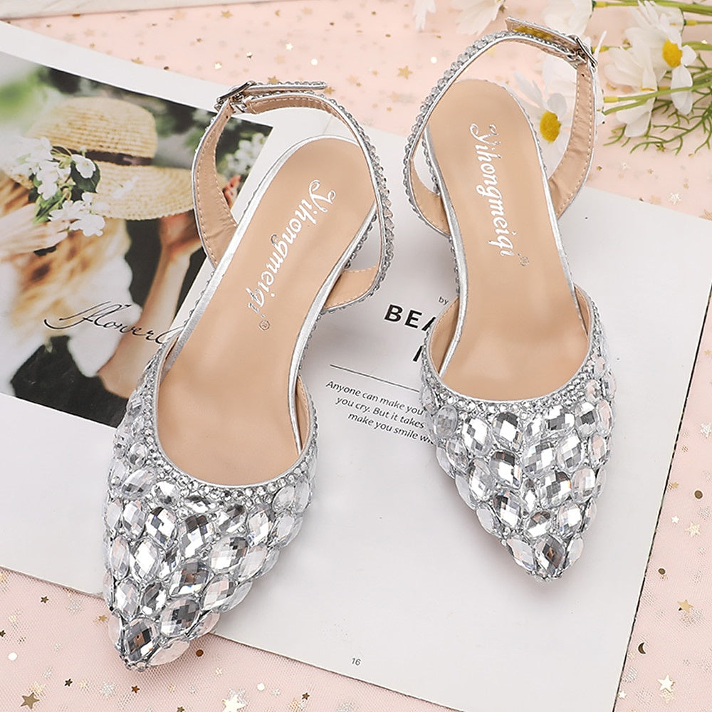 Women's Wedding Shoes Sandals Bling Bling Pointed Toe High Heel Wedding Heels Bridal Shoes - Image 2