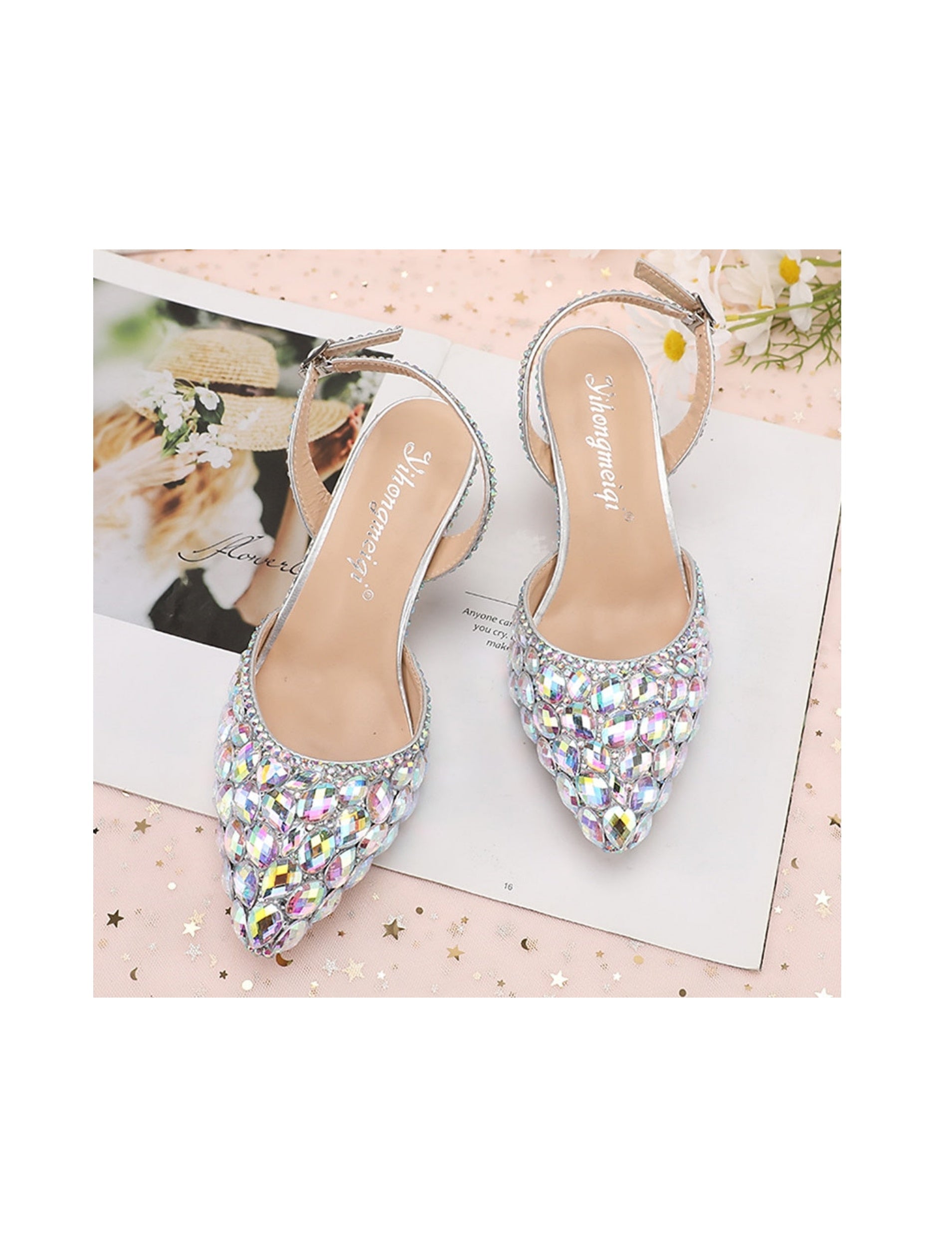 Women's Wedding Shoes Sandals Bling Bling Pointed Toe High Heel Wedding Heels Bridal Shoes