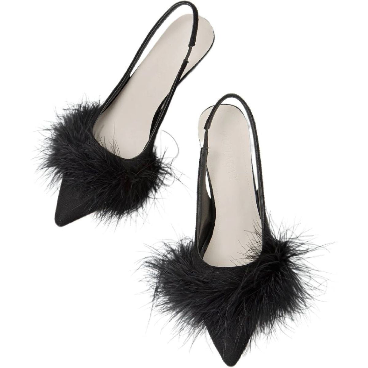 Women's Wedding Shoes Black Pointed Toe Low Heel Buckle Bridal Shoes with Feather - Image 3