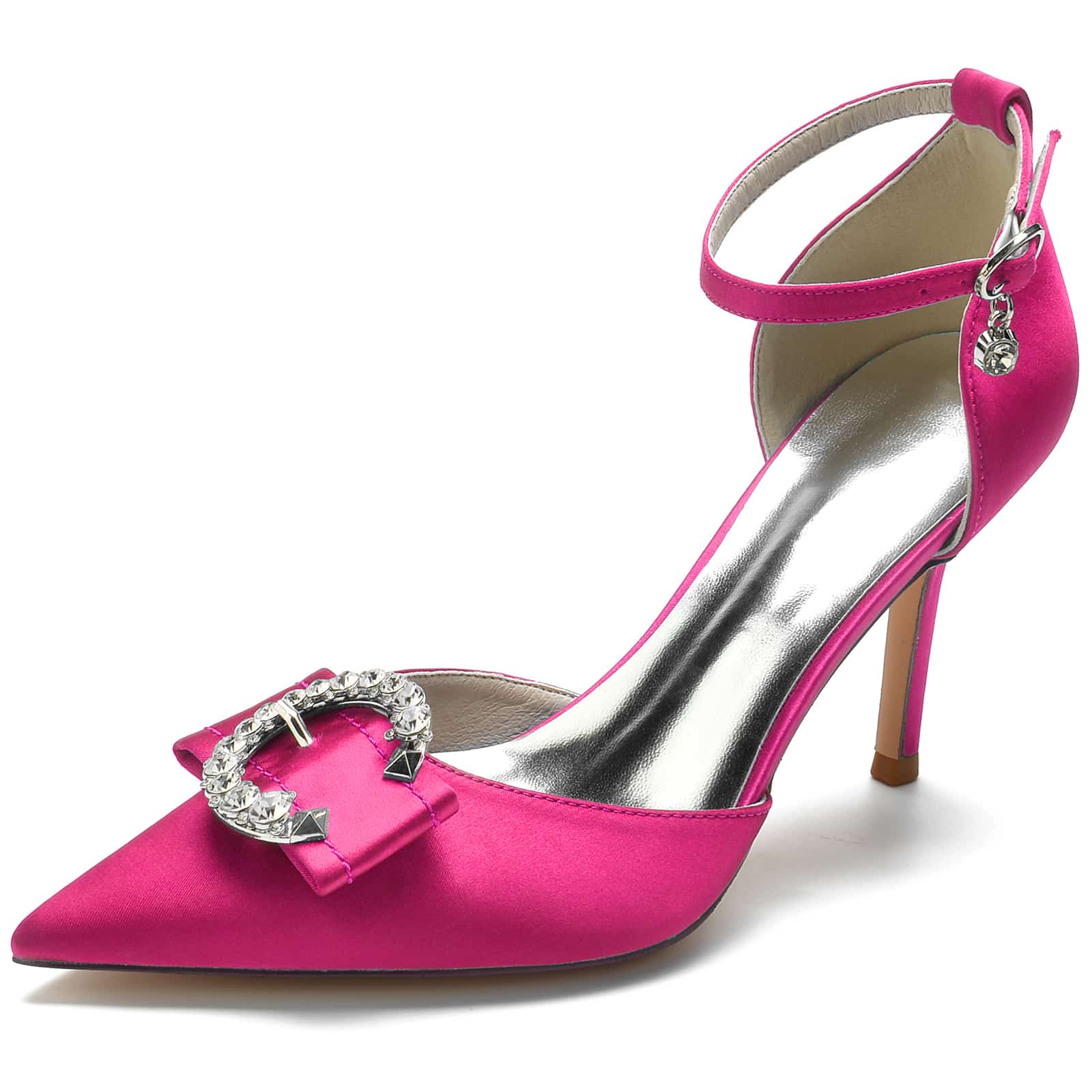 Women's Wedding Shoes High Heel Pointed Toe Buckle Bridal Shoes with Rhinestones & Knot - Image 6