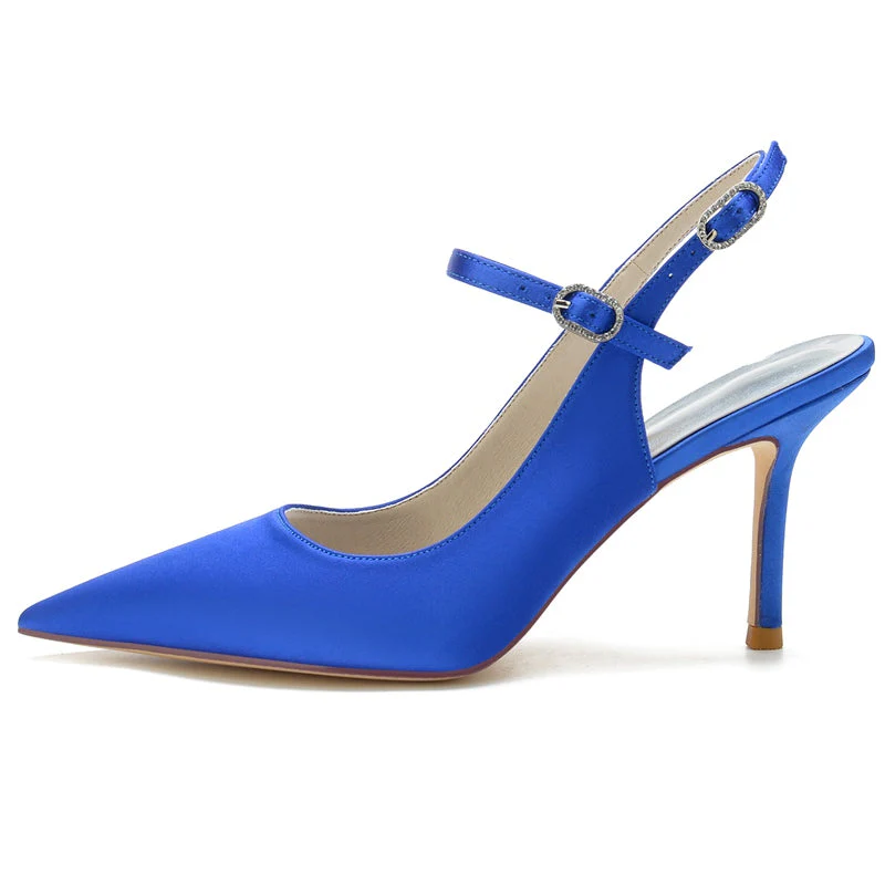 Women's Wedding Shoes Pointed Toe High Heel Buckle Sandals Bridal Shoes - 画像 (2)