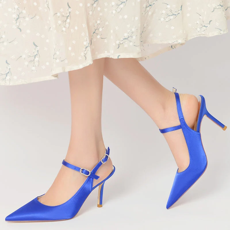 Women's Wedding Shoes Pointed Toe High Heel Buckle Sandals Bridal Shoes - 画像 (5)