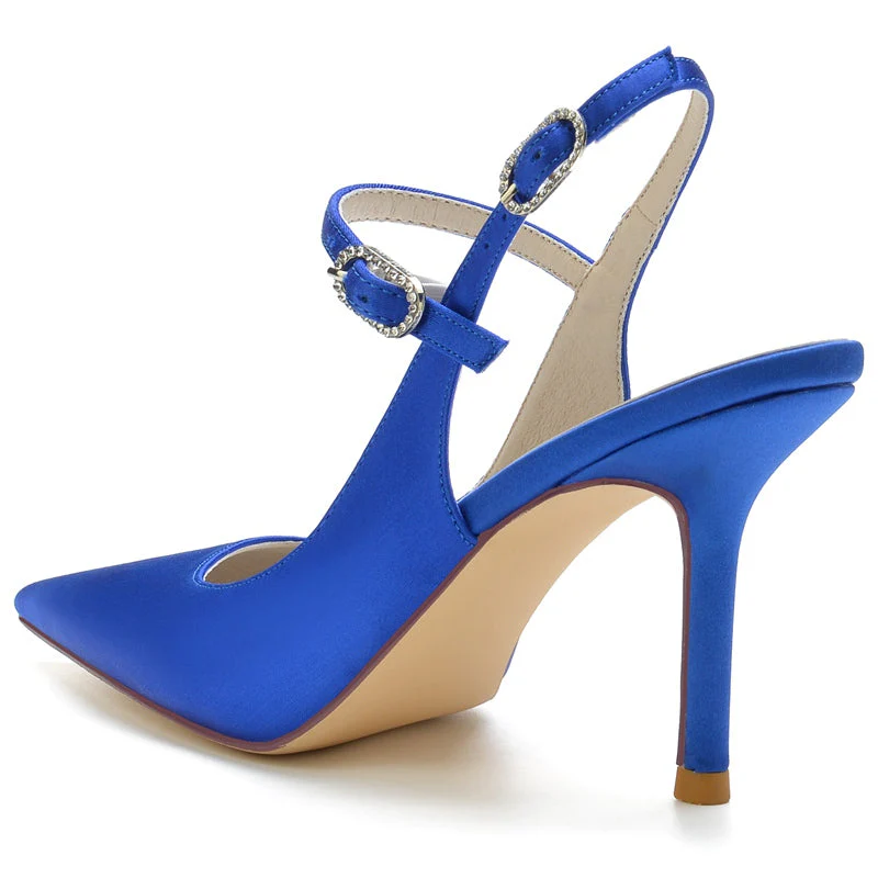 Women's Wedding Shoes Pointed Toe High Heel Buckle Sandals Bridal Shoes - 画像 (4)