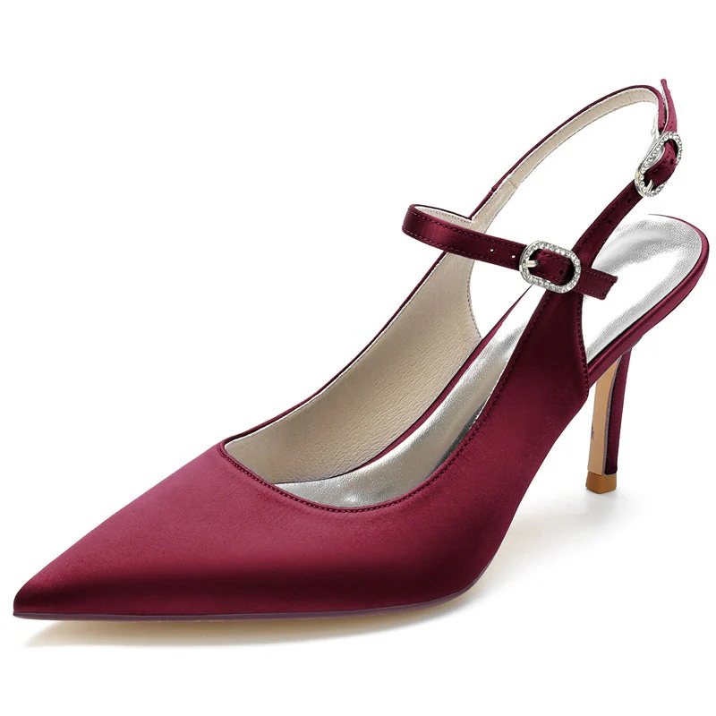 Women's Wedding Shoes Pointed Toe High Heel Buckle Sandals Bridal Shoes - 画像 (11)