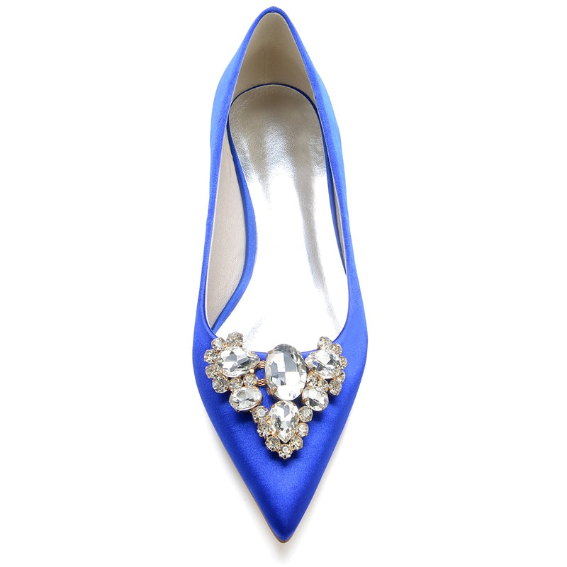 Women's Wedding Shoes Royal Blue Pointed Toe Low Heel Bridal Shoes with Rhinestone - 이미지 4