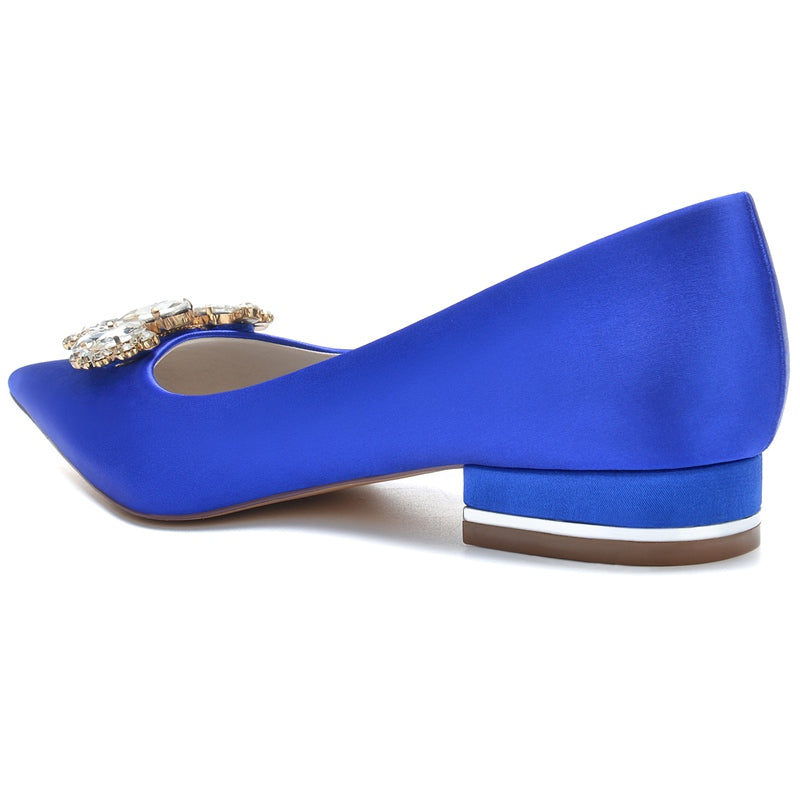 Women's Wedding Shoes Royal Blue Pointed Toe Low Heel Bridal Shoes with Rhinestone - 이미지 5