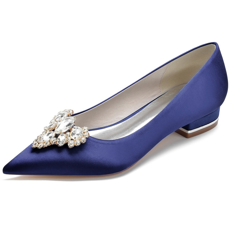 Women's Wedding Shoes Royal Blue Pointed Toe Low Heel Bridal Shoes with Rhinestone - 이미지 6