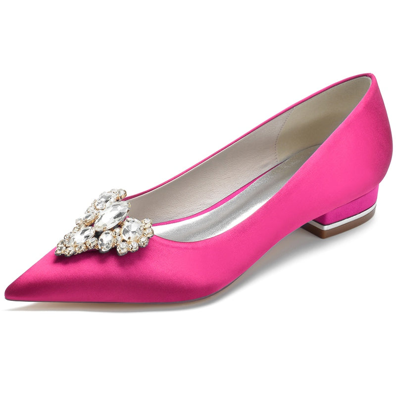 Women's Wedding Shoes Royal Blue Pointed Toe Low Heel Bridal Shoes with Rhinestone - 이미지 7