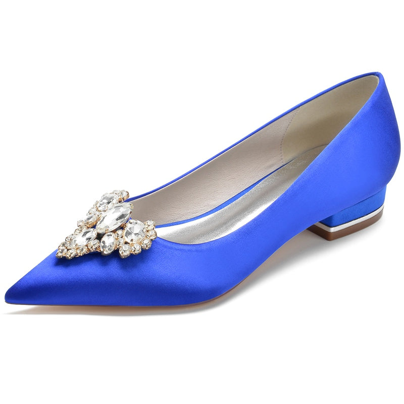 Women's Wedding Shoes Royal Blue Pointed Toe Low Heel Bridal Shoes with Rhinestone - 이미지 2