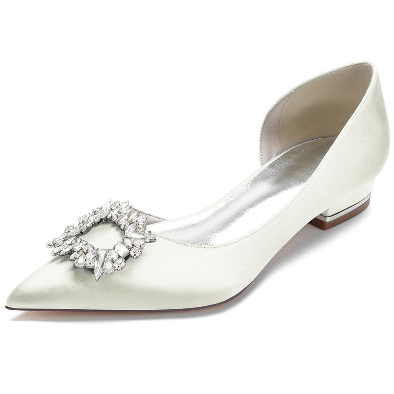 Women's Wedding Shoes Pointed Toe Flat Heel Elegant Square Rhinestone Bridal Shoes - 画像 (10)