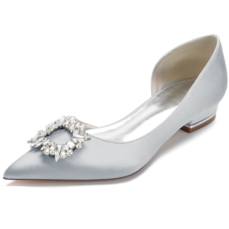 Women's Wedding Shoes Pointed Toe Flat Heel Elegant Square Rhinestone Bridal Shoes - 画像 (11)