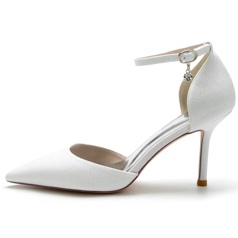 Women's Wedding Shoes Sparkling Elegant Pointed Toe Buckle Bridal Shoes with Crystal Pendant - 이미지 3