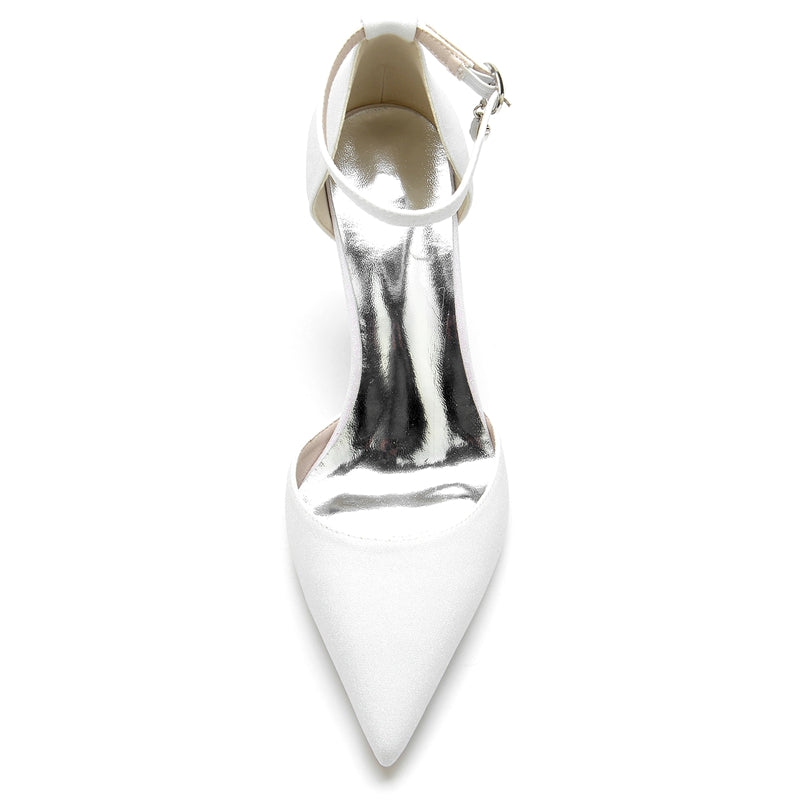 Women's Wedding Shoes Sparkling Elegant Pointed Toe Buckle Bridal Shoes with Crystal Pendant - 이미지 4