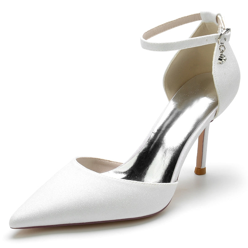 Women's Wedding Shoes Sparkling Elegant Pointed Toe Buckle Bridal Shoes with Crystal Pendant - 이미지 2