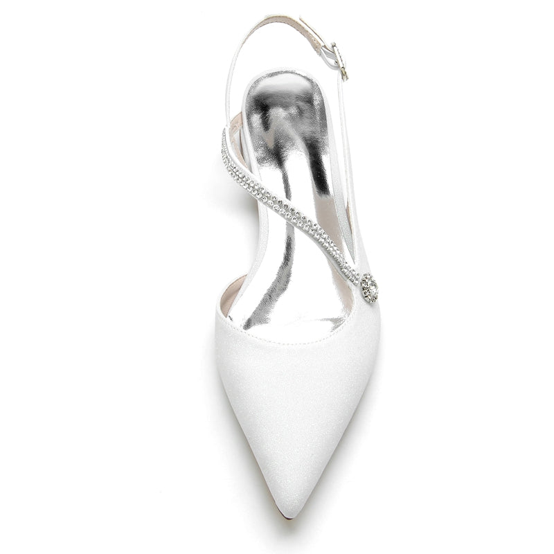 Women's Wedding Shoes Closed Toe Low Heel Sparkling Elegant Buckle Bridal Shoes with Pearls - 画像 (5)