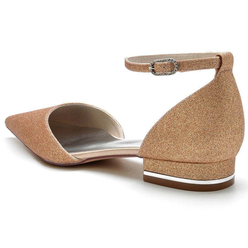 Women's Wedding Shoes Minimalist Pointed Toe Mini Crystal Buckle Bridal Shoes - 画像 (4)