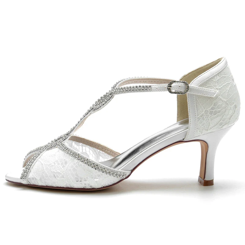 Women's Wedding Shoes Retro High-end Opened Toe Crossed Crystal Buckle Bridal Shoes - 이미지 4
