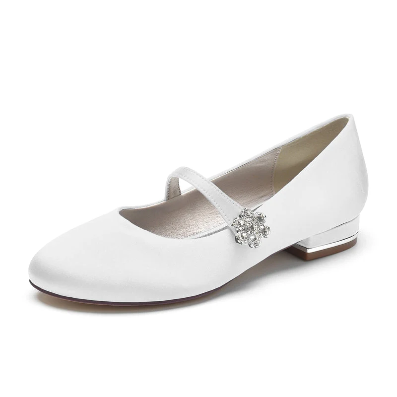 Women's Wedding Shoes Round Toe Low Heel Retro Bridal Shoes with Instep Strap & Rhinestone - 이미지 7